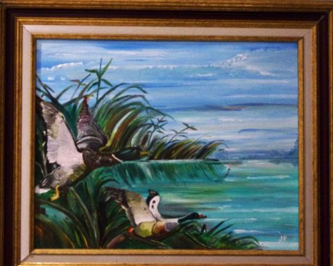 envole de canards sauvage - Peinture - jean gahinet