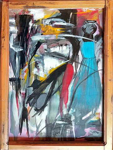 Chercher d’eau au marigot avec un canaris sur la tête. - Peinture - Dieudonne Chercher d’eau au marigot avec un canaris sur la tête. - Peinture - Dieudonne