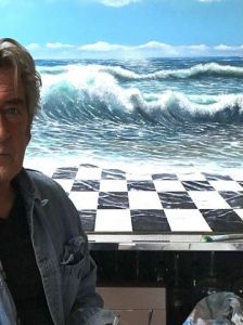 Voir cette oeuvre de YRO: YRO au travail sur toile damier