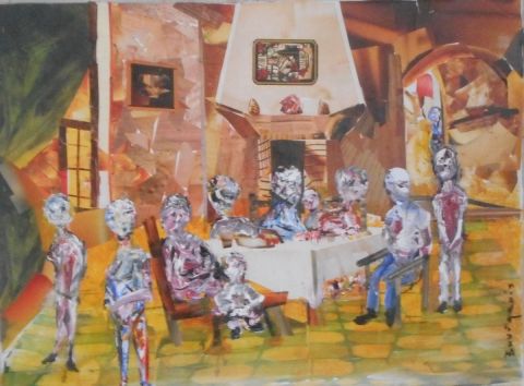 En famille - Peinture - BOURGEOIS