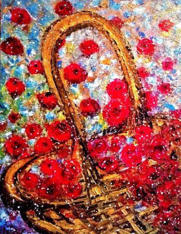 LE PANIER  AUX COQUELICOTS - Peinture - Edwige lefevre