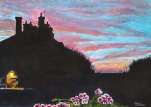 Peinture de Patmor: Coucher de soleil sur la butte Ste Anne à Nantes