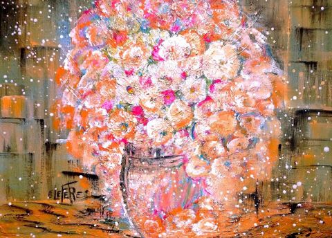 BOUQUET VINTAGE ABONDANCE - Peinture - Edwige lefevre