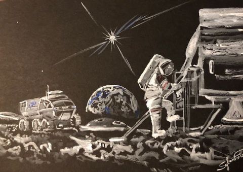 STEP BY STEP ON THE MOON - Peinture - COMETE