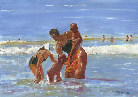 Baignade en famille - Peinture - Patmor