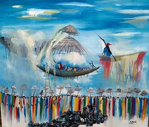 Fête des retrouvailles au village - Peinture - Dieudonne