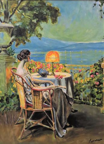 Femme à sa terrasse - Peinture - Patmor