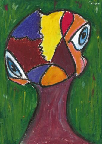 Tête de poulet dans l'herbe - Peinture - Patmor