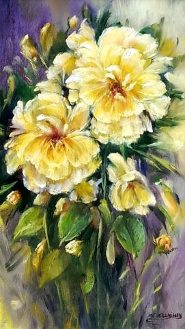Peinture : Roses jaune œuvre originale  - chrispaint-flowers