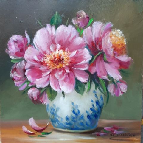 Peinture de chrispaint-flowers : Le pot de pivoines