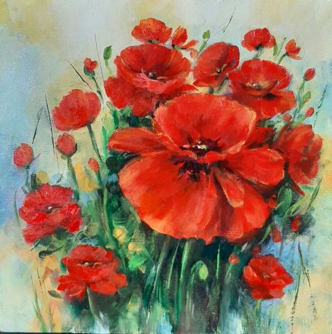 Peinture : Coquelicots du jardin - chrispaint-flowers