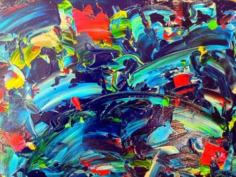 Peinture : jets bleus - FREDERIQUE NALPAS