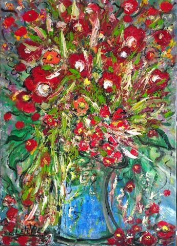 Peinture de Edwige lefevre : FLORAISON CHAMPETRE LES COQUELICOTS