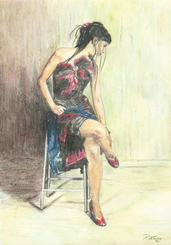 Peinture de Patmor : Femme sur un tabouret
