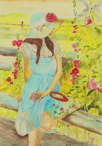 Peinture de Patmor : Femme au chapeau fleuri