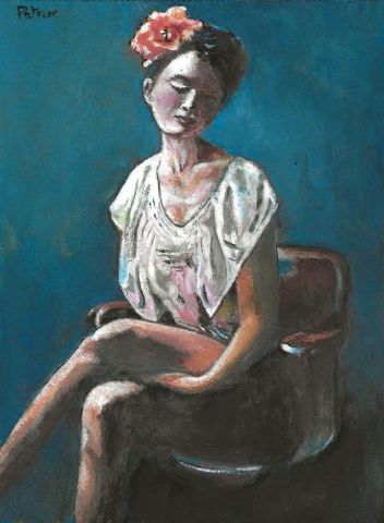 Peinture by Patmor : Jeune femme assise dans la pénombre