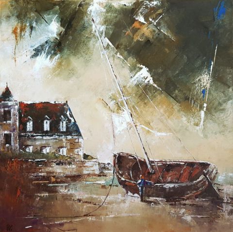 Peinture de Vidal : Moulin à marée.  Matignon,  côte d armor.