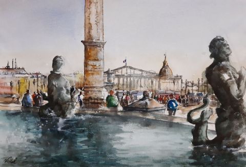 Peinture de Vidal : Place de la Concorde,  Paris
