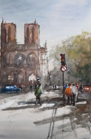Peinture de Vidal : Paris. Notre dame
