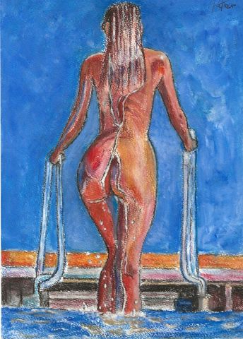 Peinture by Patmor : Jeune femme sortant de la piscine
