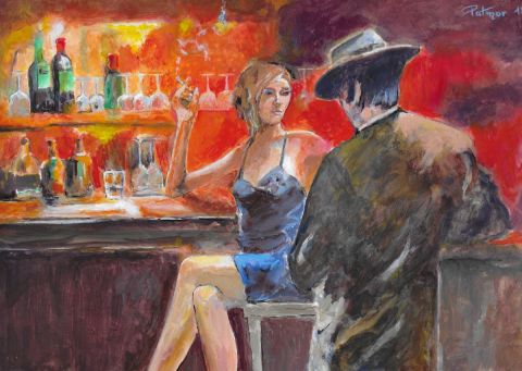 Peinture de Patmor : La fille au bar