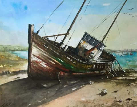 Peinture de Vidal : L endormi, bord de Rance.