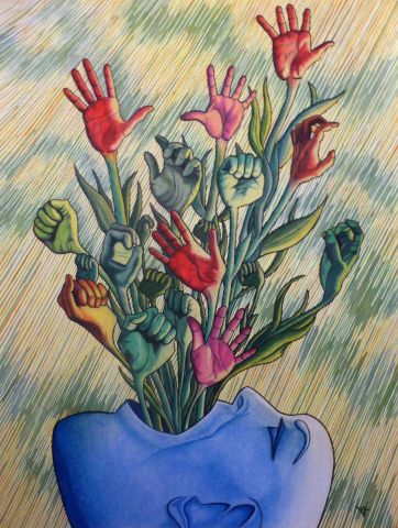 Peinture de Jean-Alexandre : Bouquet mains