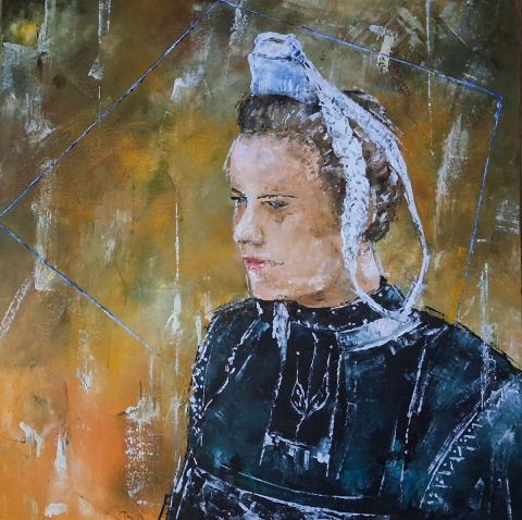 Peinture de Vidal : Costume/coiffe bretonne.