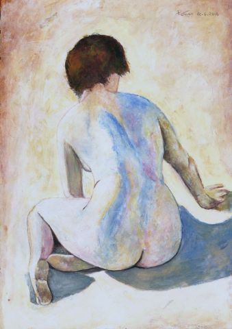 Peinture de Patmor : Femme nue assise vu de dos