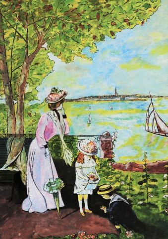 Peinture de Patmor : Femme et ses enfants au bord de la mer