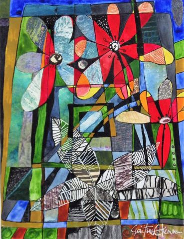 Peinture de ETIENNE Gaetane : Feurs d'artifice de fleurs et de feuilles