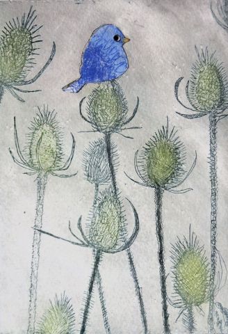 Peinture de ETIENNE Gaetane : Les chardons, l'oiseau bleu