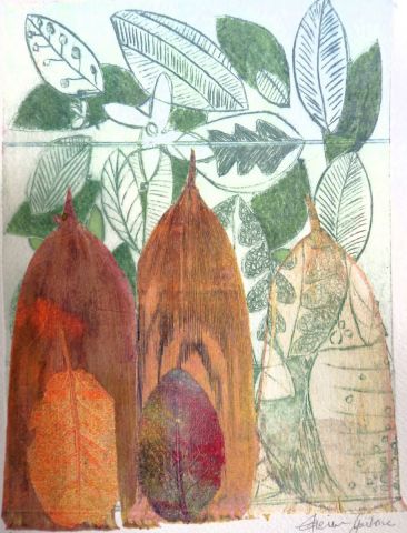 Peinture de ETIENNE Gaetane : Trois huttes et deux feuilles