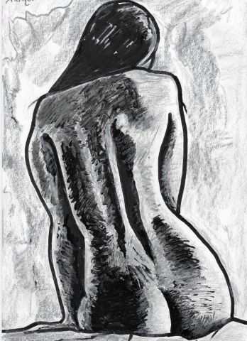 Peinture de Patmor : Femme nue assise de dos
