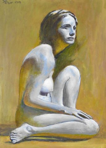 Peinture de Patmor : Femme nue accroupie