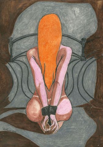 Peinture de Patmor : Femme nue menottée