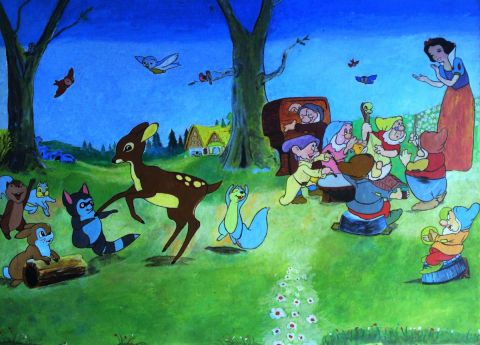 Peinture de Patmor : Blanche neige et les sept nains