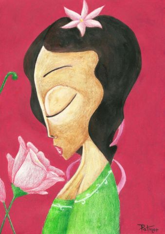 Peinture de Patmor : Fille à la rose