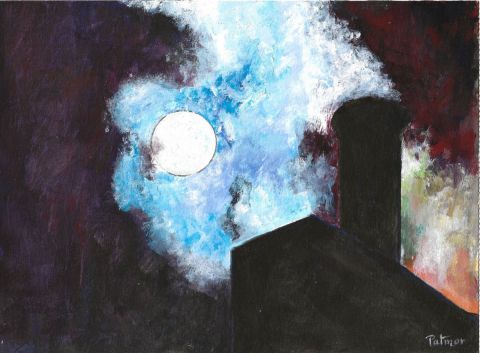 Cheminée d'usine sous la lune par Patmor