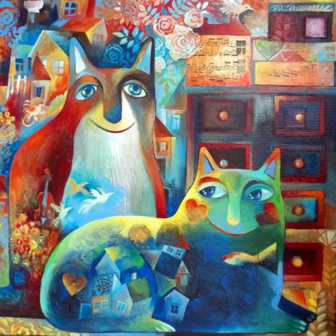 Les Chats De Chagall Peinture Oxana Zaika