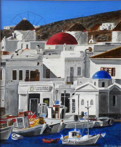 L'artiste Angels Biarge - Port de Mykonos