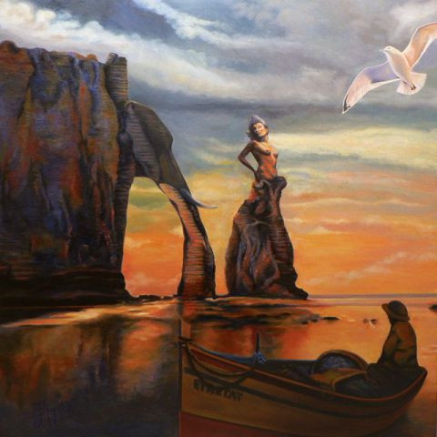 L'artiste James AUGUSTIN - Retour de pêche au couchant / Back fishing at sunset