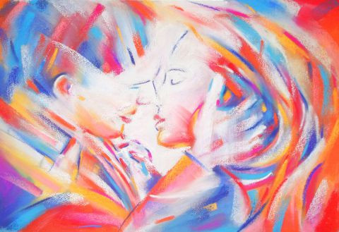 Baiser 2 Couple Amoureux Peinture Frederique Nalpas