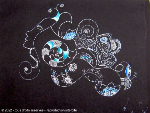 chara - Je rêve en bleu - Graphisme Acrylique Peinture à l'huile sur papier noir