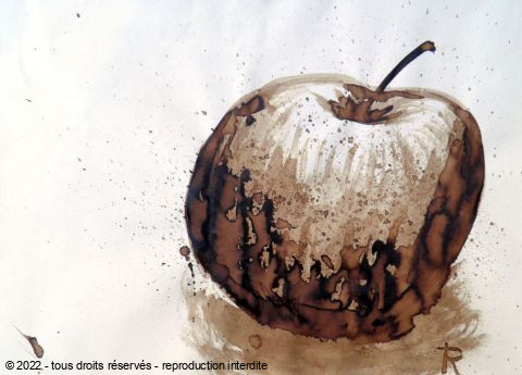 Roselin-Art - Dessin au brou de noix. Pomme