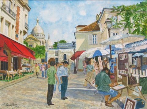 Montmartre La Place Du Tertre Peinture Jean Louis Barthelemy