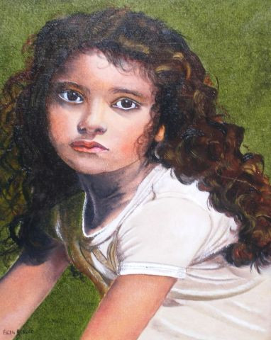 Petite Fille Brune Peinture Edith Bleu